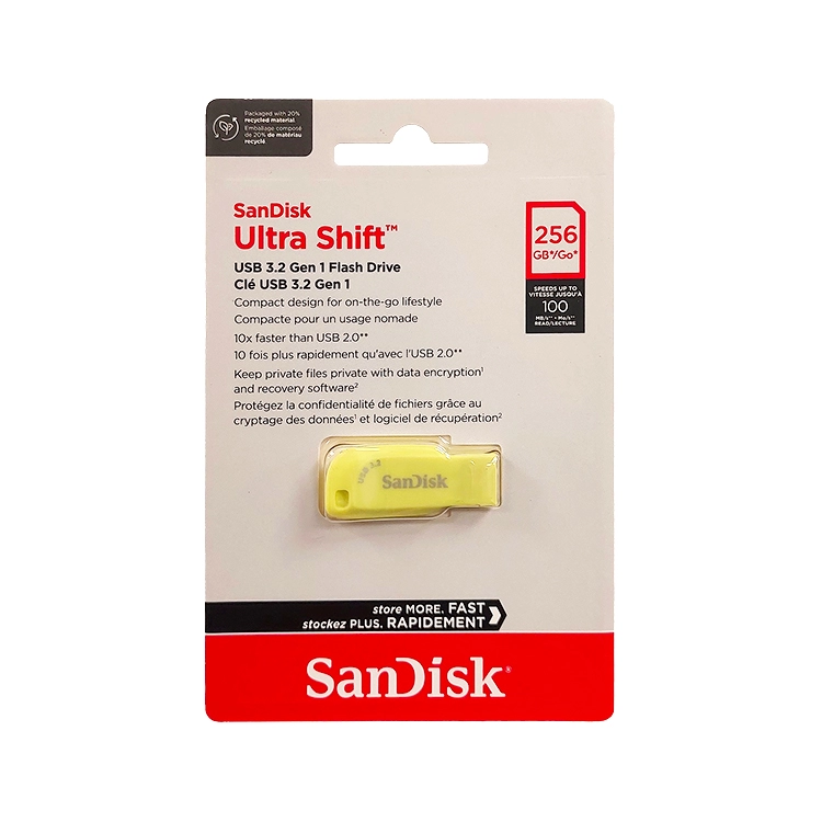 Pendrive Sandisk 256GB Ultra Shift Amarillo Neon Art.SDCZ410-256G-G46EP